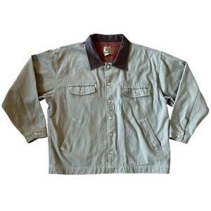 Marlboro Men’s 100% Cotton Olive Green W/Leather Collar Barn Chore Jacket XXL